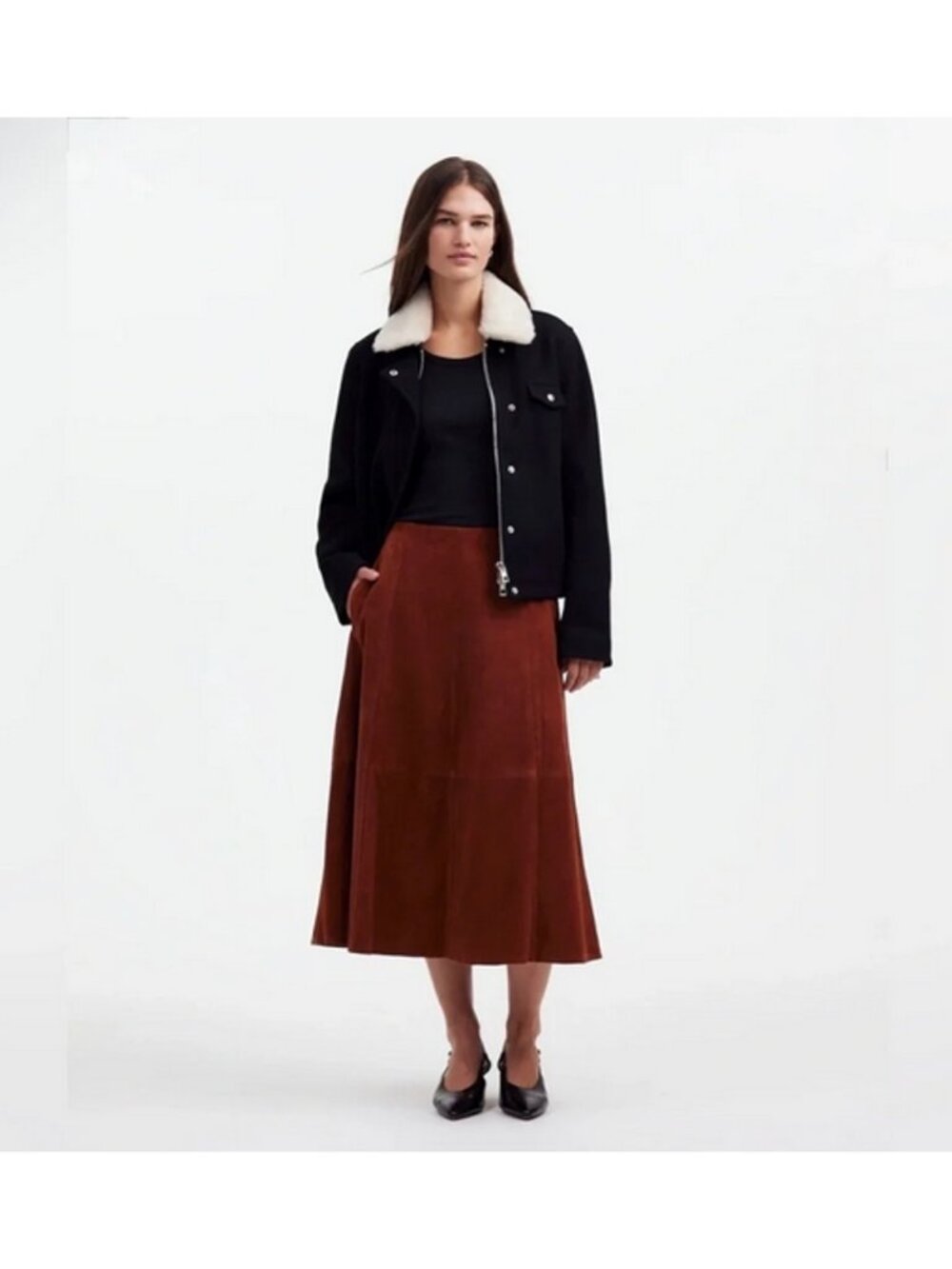 Madewell Seamed Suede Midi Circle Skirt Sample - Size 6 - NWT - Picture 6 of 9
